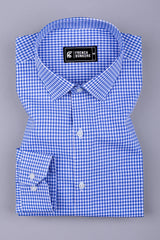 Blue with white pin check cotton shirt
