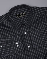 Quba Black With White Waffle Dobby Check Shirt