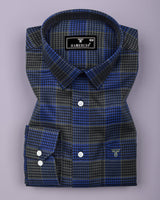 Menston Blue With Green Houndstooth Check Giza Shirt