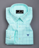 Wular Aqua Green With Blue Dobby Check Premium Giza Shirt