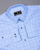 Wular Blue Dobby Check Premium Giza Shirt