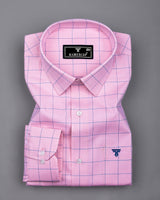 Wular Pink With Blue Dobby Check Premium Giza Shirt