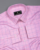 Wular Pink With Blue Dobby Check Premium Giza Shirt