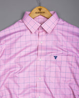 Wular Pink With Blue Dobby Check Premium Giza Shirt