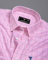 Wular Pink With Blue Dobby Check Premium Giza Shirt