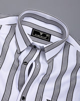 Daho White With Black Waffle Stripe Dobby Cotton Shirt