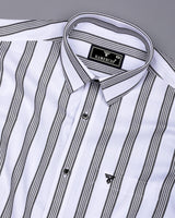 Daho White With Black Waffle Stripe Dobby Cotton Shirt