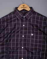 Choco Brownish With White Check Jacquard Textured Giza Shirt