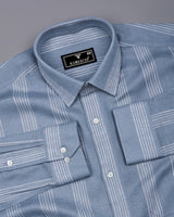 Binary Gray With White Waffle Stripe Dobby Cotton Shirt