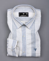 Binary White With Gray Waffle Stripe Dobby Cotton Shirt