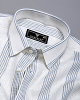 Binary White With Gray Waffle Stripe Dobby Cotton Shirt