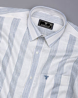 Binary White With Gray Waffle Stripe Dobby Cotton Shirt
