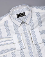 Binary White With Gray Waffle Stripe Dobby Cotton Shirt
