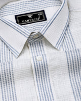 Binary White With Gray Waffle Stripe Dobby Cotton Shirt