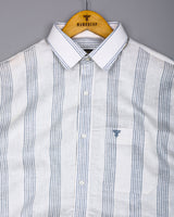 Binary White With Gray Waffle Stripe Dobby Cotton Shirt