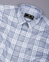 Fifa Gray With White Dobby Check Formal Cotton Shirt