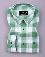 Lupito Green With White Dobby Check Formal Cotton Shirt