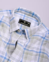 Yuxi Blue With Gray Check Dobby Cotton Formal Shirt