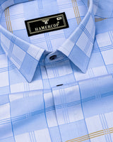 Anzio Blue Jacquard Check Premium Giza Shirt