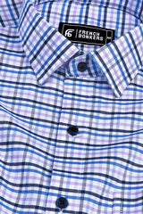 White with blue and purple line check cotton shirt