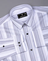 Litlin Gray With White Waffle Stripe Dobby Cotton Shirt