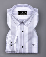 Litlin Gray With White Waffle Stripe Dobby Cotton Shirt