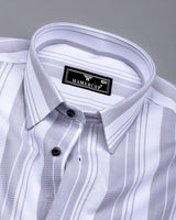 Litlin Gray With White Waffle Stripe Dobby Cotton Shirt