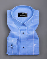 Lunar Blue With White Dobby Check Premium Giza Shirt