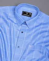 Lunar Blue With White Dobby Check Premium Giza Shirt