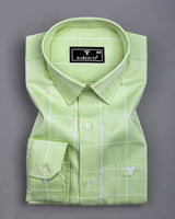Lunar Green With White Dobby Check Premium Giza Shirt