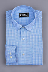 Sky blue with white and blue line check cotton shirt