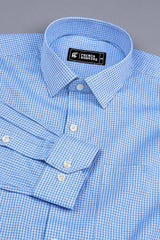 Sky blue with white and blue line check cotton shirt