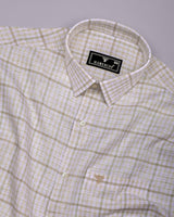 Corsor Cream With White Dobby Check Formal Cotton Shirt