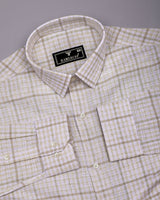 Corsor Cream With White Dobby Check Formal Cotton Shirt