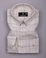 Corsor Cream With White Dobby Check Formal Cotton Shirt