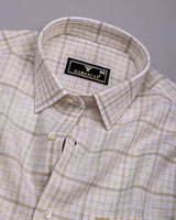 Corsor Cream With White Dobby Check Formal Cotton Shirt