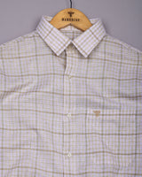 Corsor Cream With White Dobby Check Formal Cotton Shirt