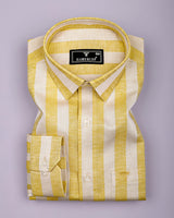 Eclate Yellow With White Stripe Linen Cotton Shirt