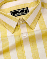 Eclate Yellow With White Stripe Linen Cotton Shirt