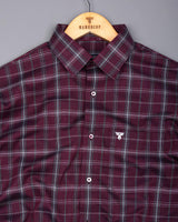 Zuri Wine With White Check Dobby Cotton Shirt