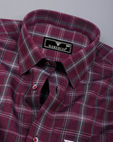 Zuri Wine With White Check Dobby Cotton Shirt