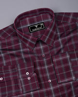 Zuri Wine With White Check Dobby Cotton Shirt