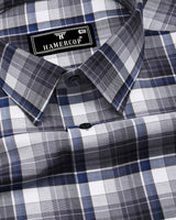 Opera Gray With White Twill Check Premium Cotton Shirt