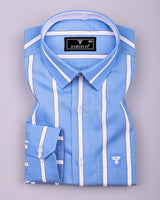 Tibet Blue With White Stripe Designer Cotton Shirt