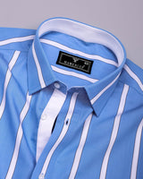 Tibet Blue With White Stripe Designer Cotton Shirt