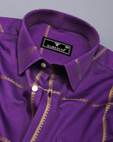 Glossy Purple With Golden Jacquard Broad Check Premium Shirt
