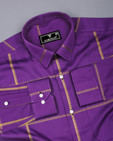 Glossy Purple With Golden Jacquard Broad Check Premium Shirt