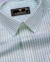 Wexford Green With White Stripe Linen Cotton Designer Shirt