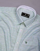 Wexford Green With White Stripe Linen Cotton Designer Shirt
