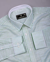 Wexford Green With White Stripe Linen Cotton Designer Shirt